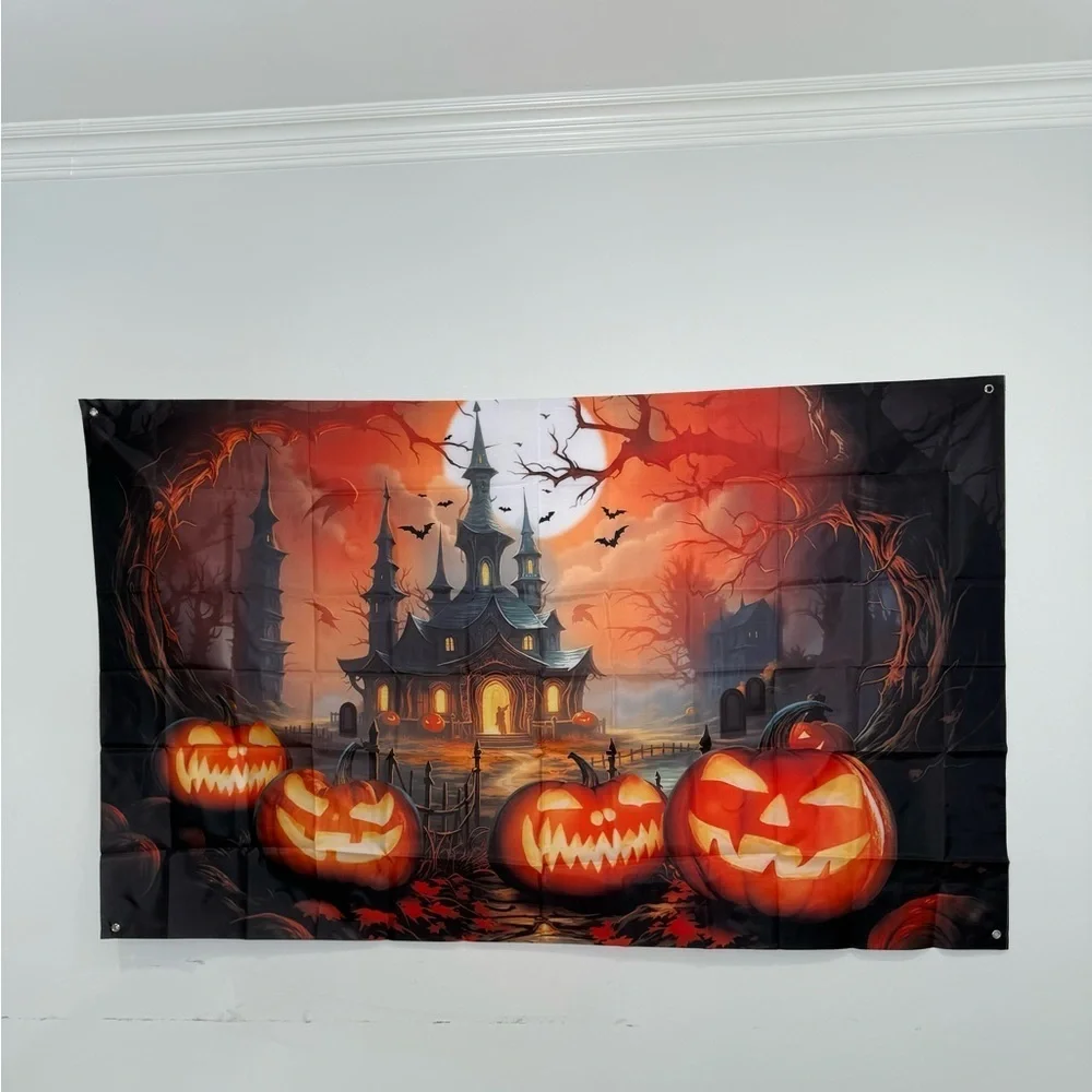 Spooky Halloween Castle Wall Art with Pumpkins